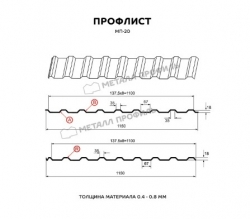 Профлист МЕТАЛЛ ПРОФИЛЬ МП-20x1100-A RETAIL (ПЭ-01-8017-СТ)